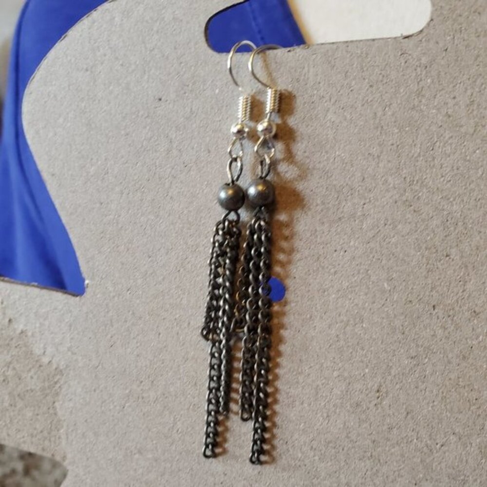Silver Tone Hook Gunmetal Tassel Dangle Earrings Tony Alexander Jewelry Artisan
